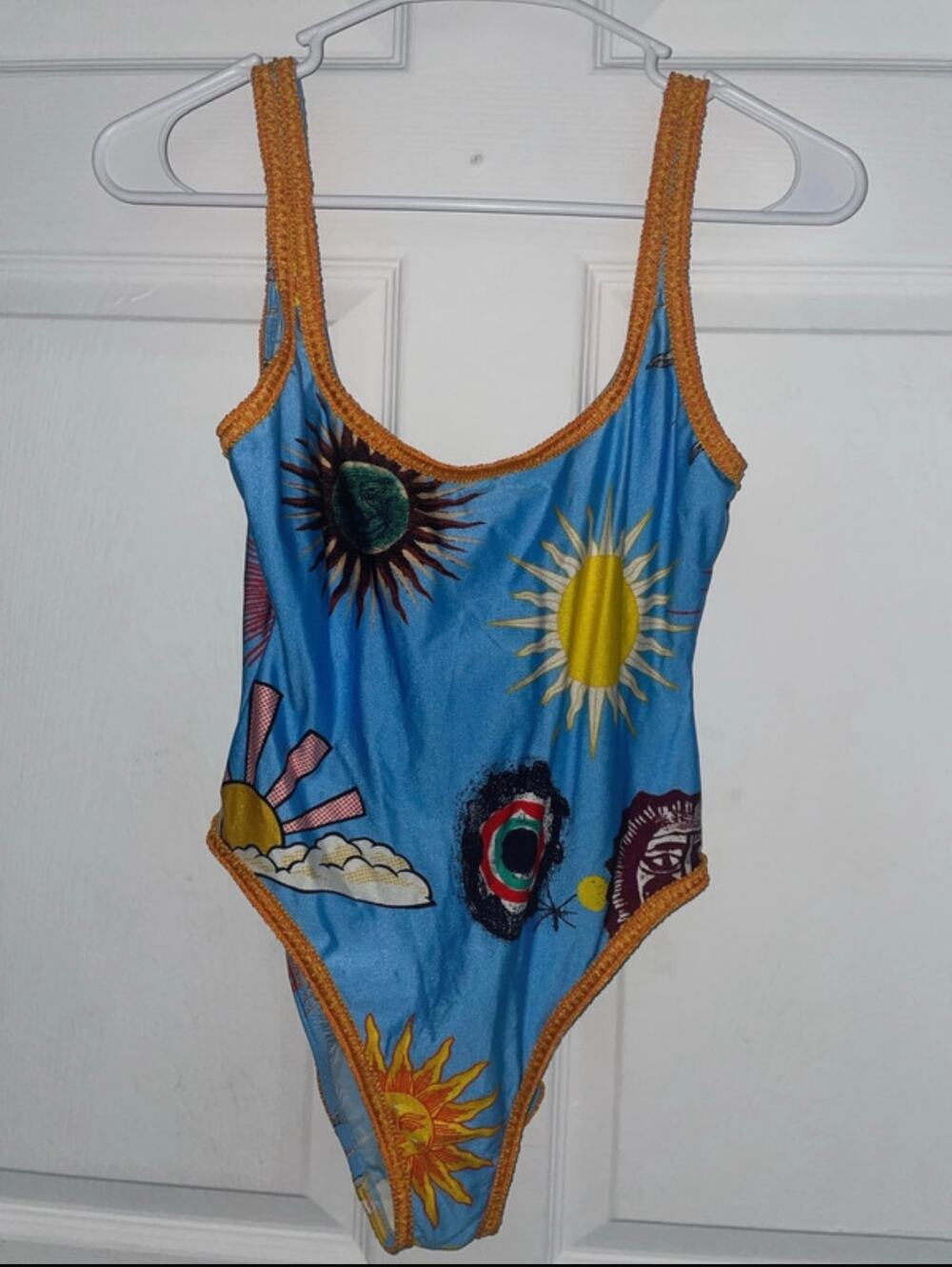 Vintage Moschino Mare Celestial Sun Print One Piece Swimsuit Sz. L